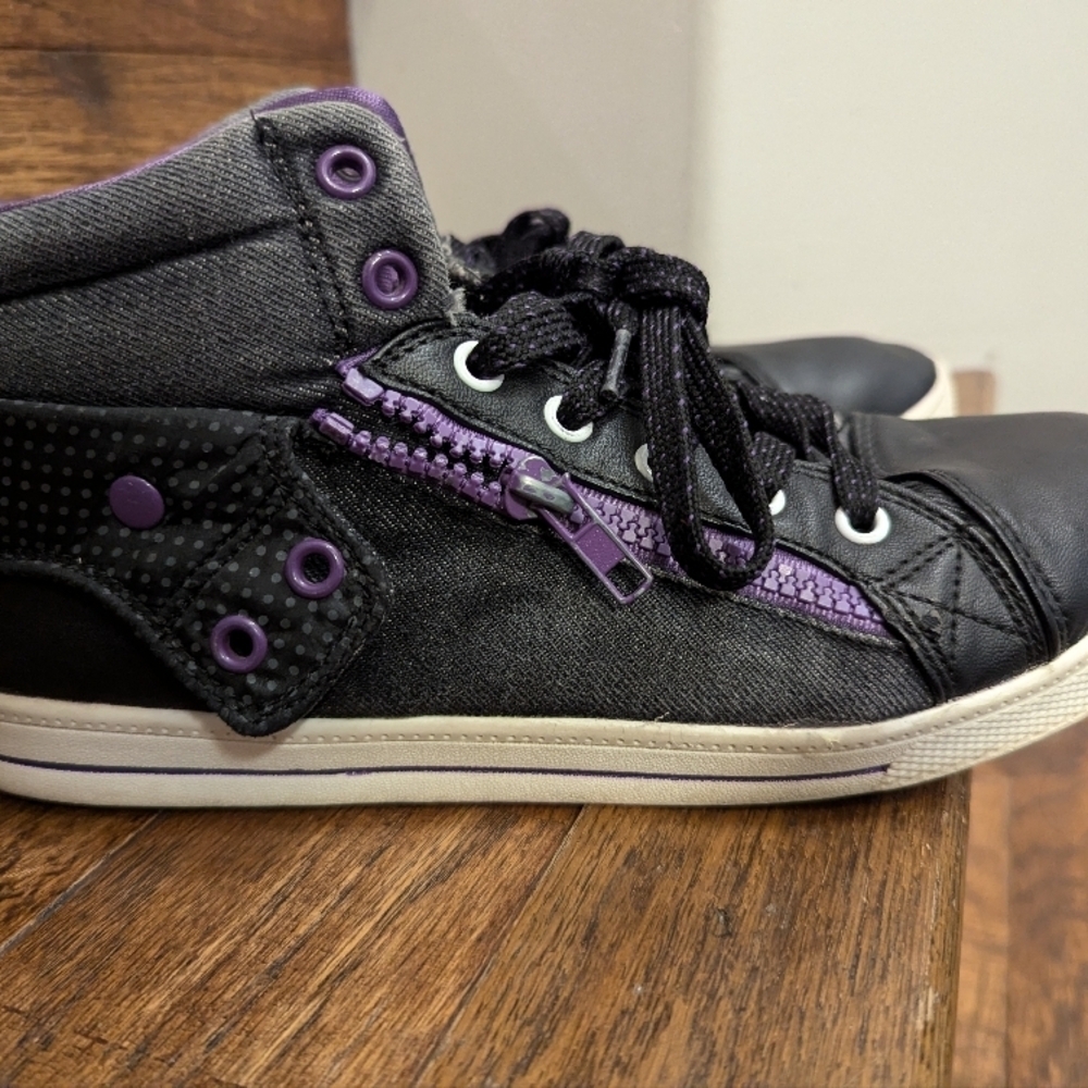 Black and Purple High-Top Vegan Leather Sneakers Sz 10 - Picture 10 of 12